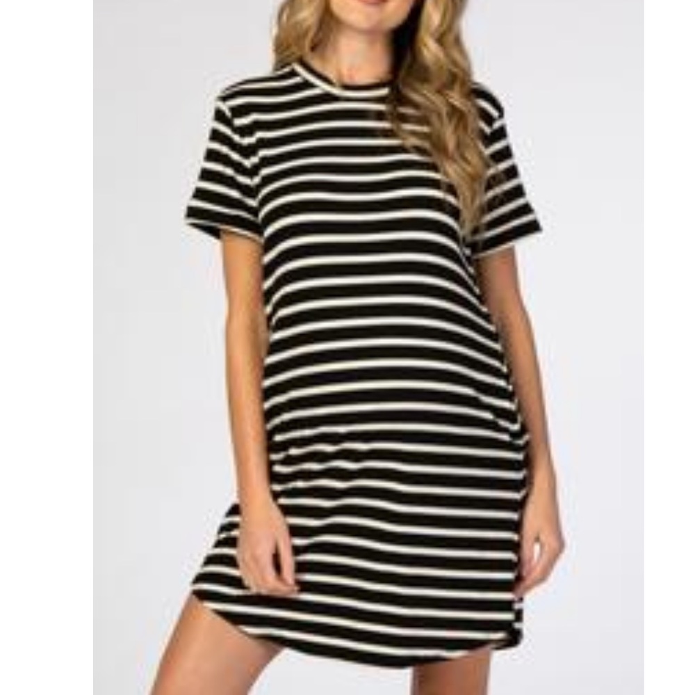 Black striped tee shirt Maternity Dress